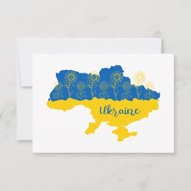 Map of Ukraine with sunflower and Ukrainian flag RSVP Card (Front)