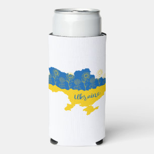 Map of Ukraine with sunflower and Ukrainian flag Seltzer Can Cooler