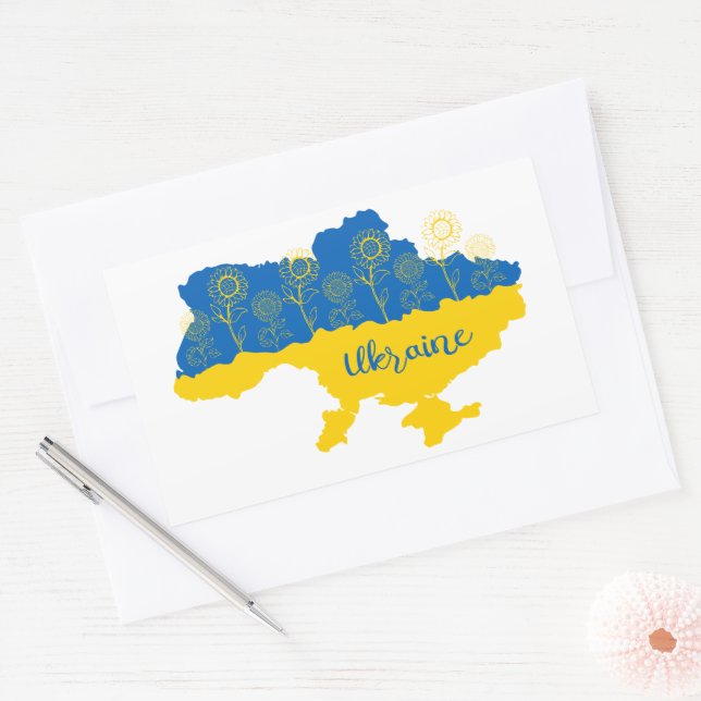 Map of Ukraine with sunflower and Ukrainian flag Sticker (Envelope)