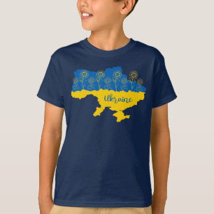 Map of Ukraine with sunflower and Ukrainian flag T-Shirt