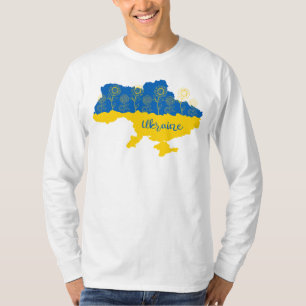 Map of Ukraine with sunflower and Ukrainian flag T-Shirt