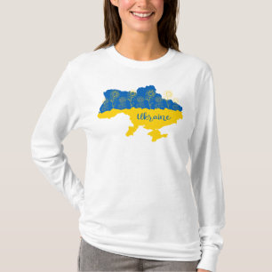 Map of Ukraine with sunflower and Ukrainian flag T-Shirt
