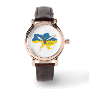Map of Ukraine with sunflower and Ukrainian flag Watch