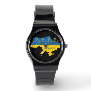 Map of Ukraine with sunflower and Ukrainian flag Watch