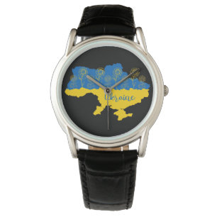 Map of Ukraine with sunflower and Ukrainian flag Watch