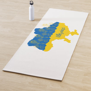 Map of Ukraine with sunflower and Ukrainian flag Yoga Mat