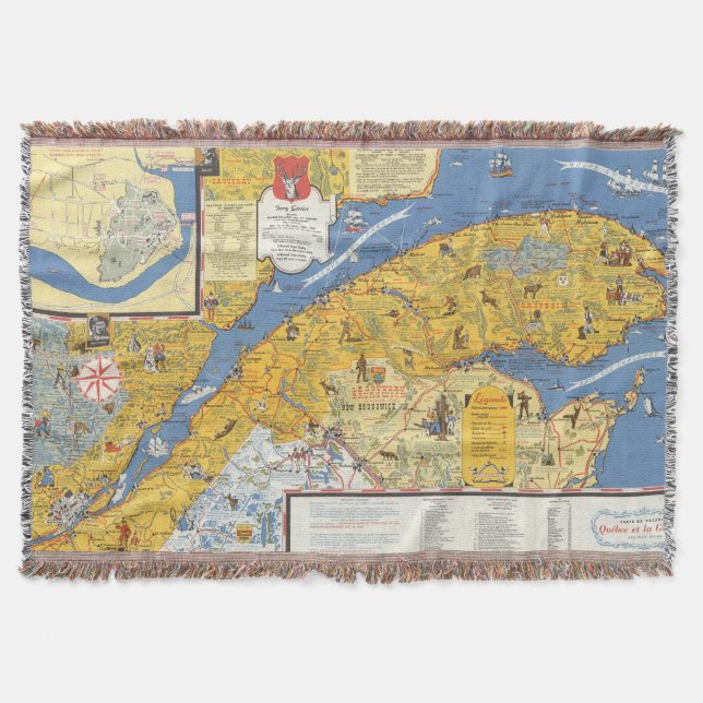 Map of Vacanes, Quebec, Gaspesie (Canada) Throw Blanket (Front)