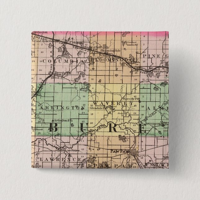 Map of Van Buren County, Michigan 2 Inch Square Button (Front)