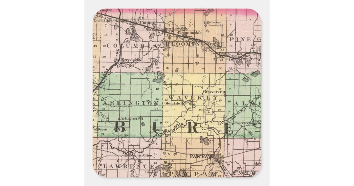 Map of Van Buren County, Michigan Square Sticker | Zazzle