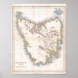 Map of Van Dieman's Land or Tasmania Poster