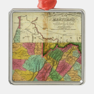 Map of Virginia and Maryland Metal Ornament