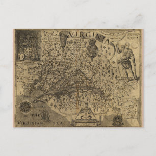 Map of Virginia by John Smith (1624) Postcard