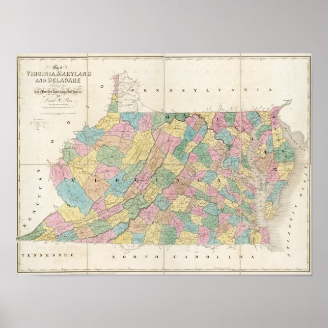 Map of Virginia, Maryland and Delaware Poster (Front)