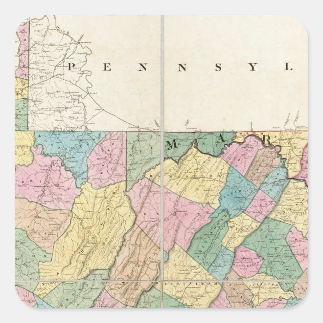 Map of Virginia, Maryland and Delaware Square Sticker (Front)