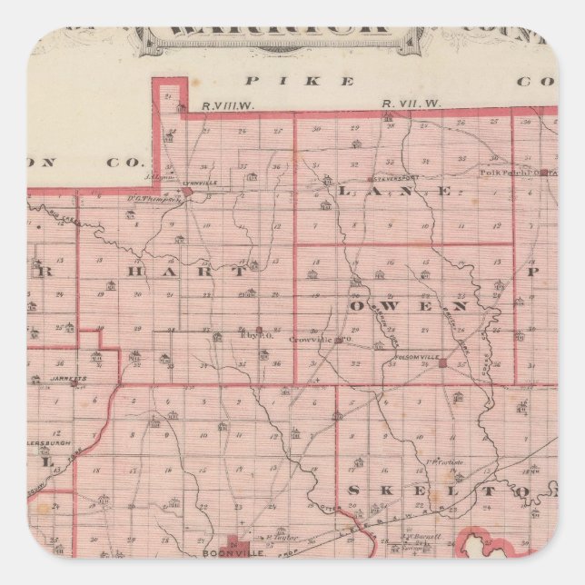 Map of Warrick County Square Sticker (Front)