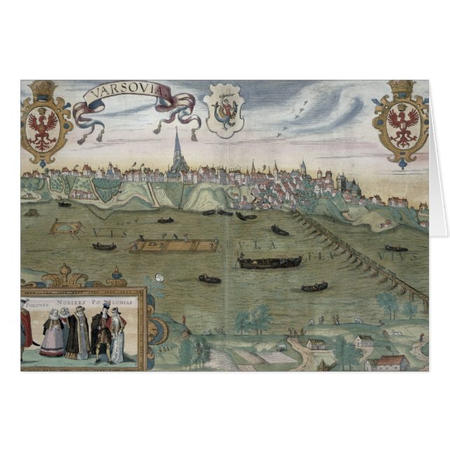 Map of Warsaw, from 'Civitates Orbis Terrarum' by (Front Horizontal)