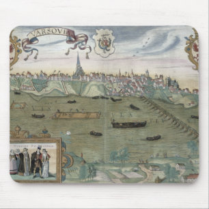 Map of Warsaw, from 'Civitates Orbis Terrarum' by Mouse Pad