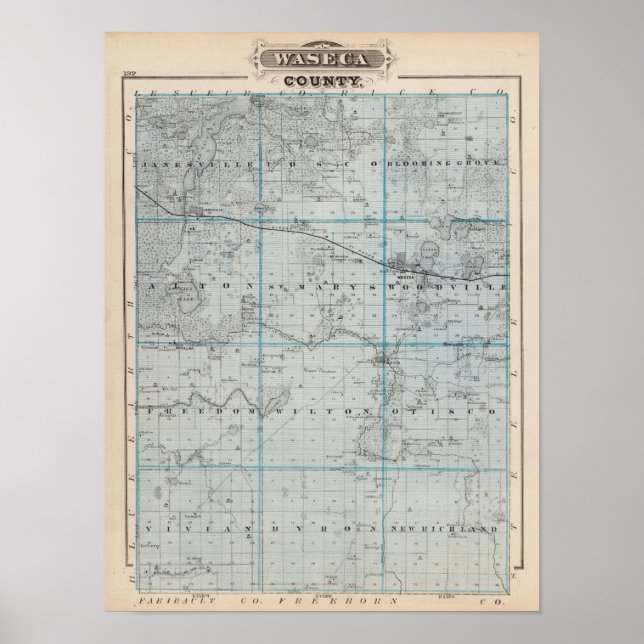 Map of Waseca County, Minnesota Poster (Front)