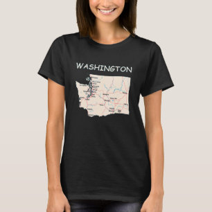 Map Of Washington State Major Cities Lakes And Riv T-Shirt