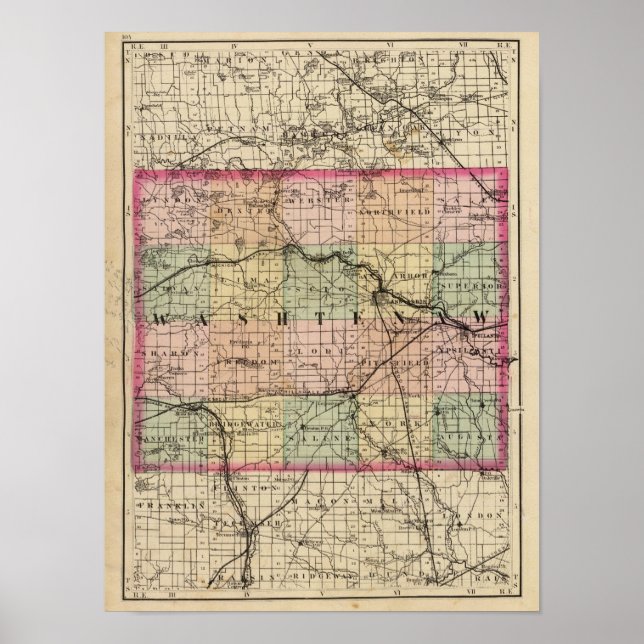 Map of Washtenaw County, Michigan Poster (Front)