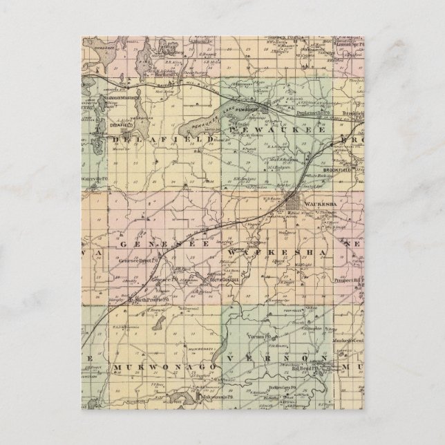 Map of Waukesha County, State of Wisconsin Postcard (Front)