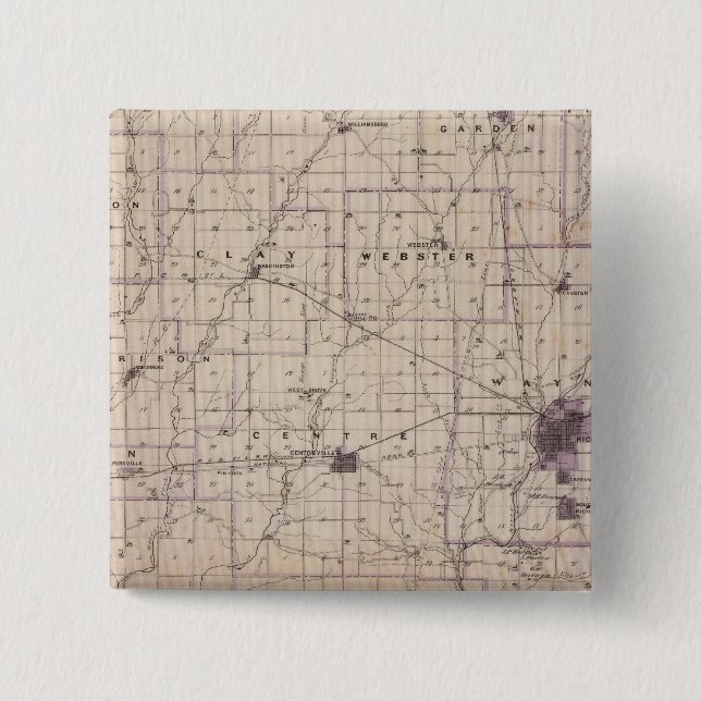 Map of Wayne County 2 Inch Square Button (Front)