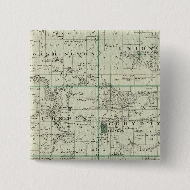 Map of Wayne County, State of Iowa 2 Inch Square Button (Front)
