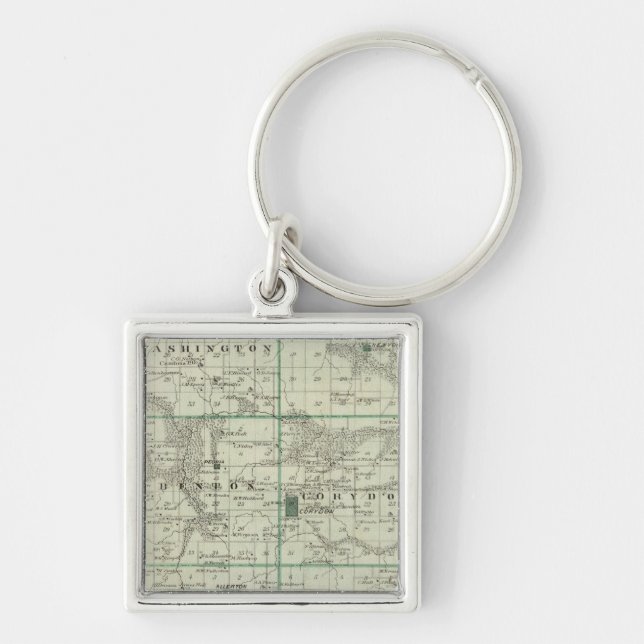 Map of Wayne County, State of Iowa Keychain (Front)