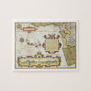 Map of West African coastline, 1596 (hand coloured Jigsaw Puzzle