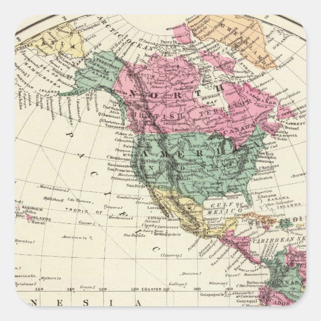 Map of Western Hemisphere Square Sticker (Front)