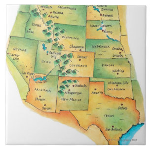 Map of Western United States Tile