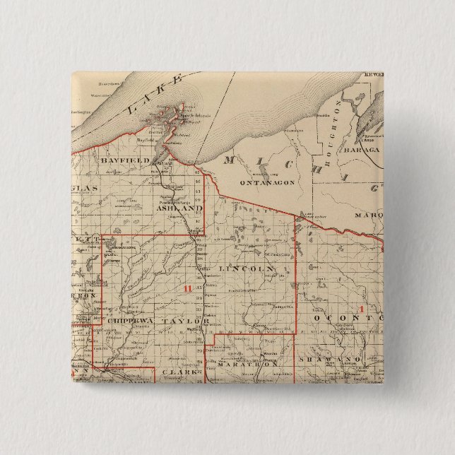 Map of Wisconsin showing senatorial districts 2 Inch Square Button (Front)