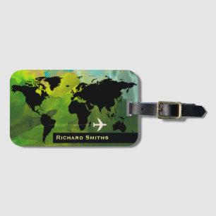map-of-world air travel personalized luggage tag