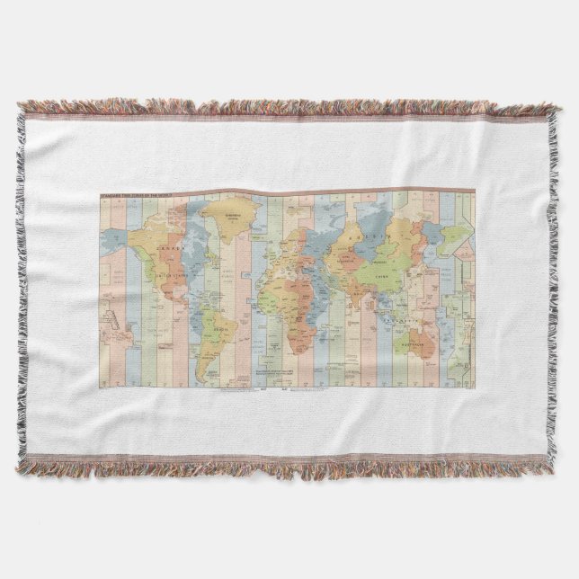 Map of World Time Zones Throw Blanket (Front)