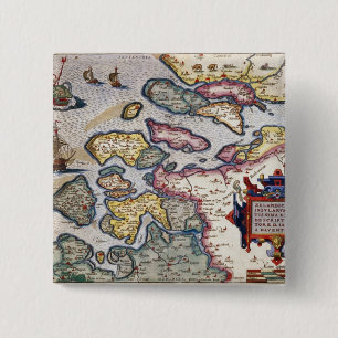 Map of Zeeland, c.1560 2 Inch Square Button