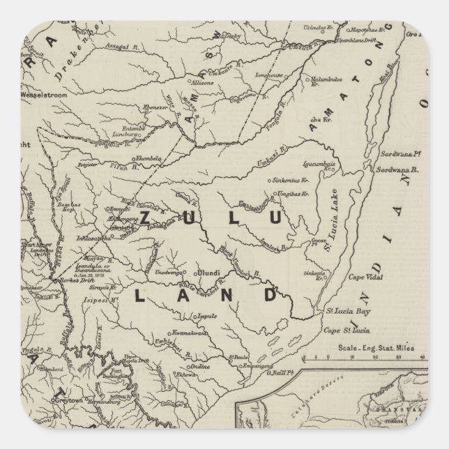Map of Zululand with the Adjoining Frontiers Square Sticker (Front)