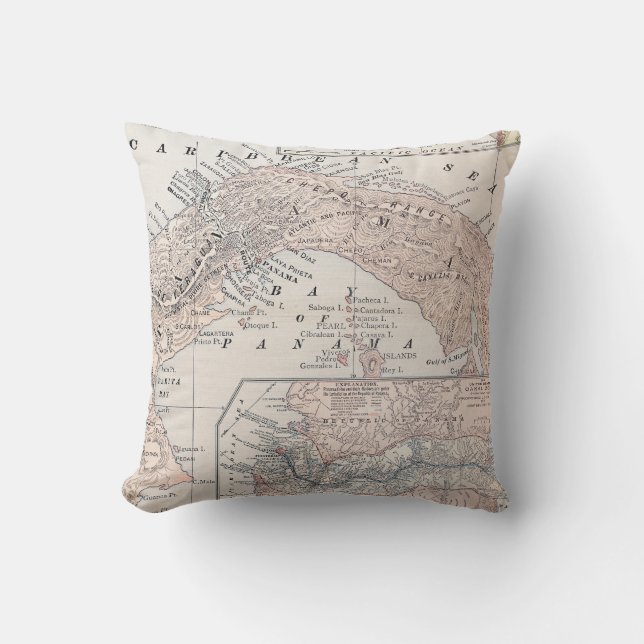 MAP: PANAMA, 1907 THROW PILLOW (Front)
