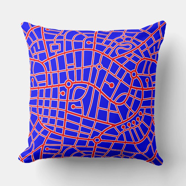 Map Pattern 030520 - Red White and Blue Throw Pillow (Front)