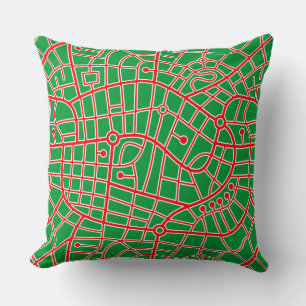 Map Pattern 030520 - Red White and Grass Green Throw Pillow