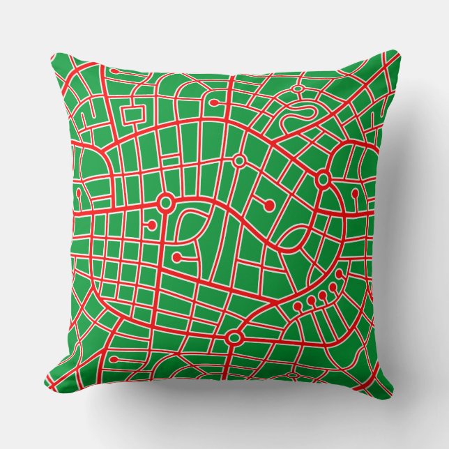 Map Pattern 030520 - Red White and Grass Green Throw Pillow (Front)