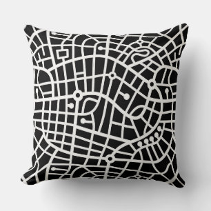 Map Pattern 030520 - White on Black Throw Pillow