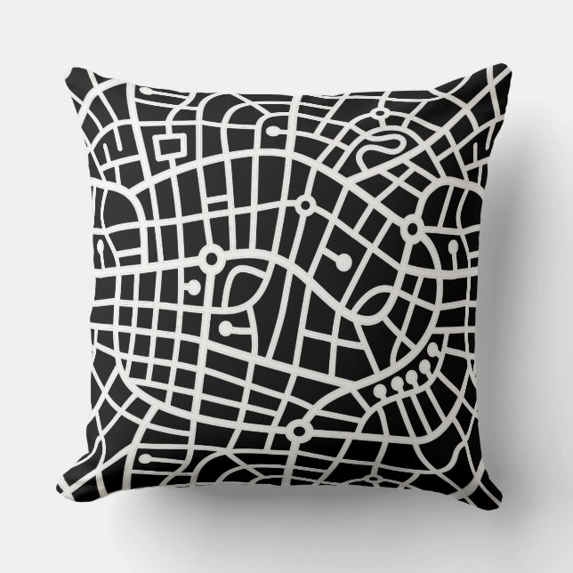 Map Pattern 030520 - White on Black Throw Pillow (Front)