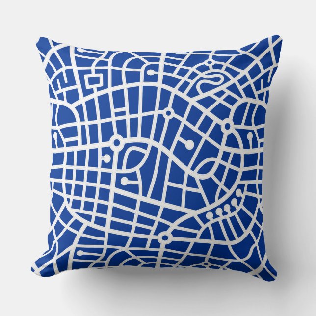 Map Pattern 030520 - White on Navy Blue Throw Pillow (Front)
