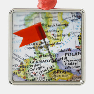 Map pin placed in Berlin, Germany on map, Metal Ornament