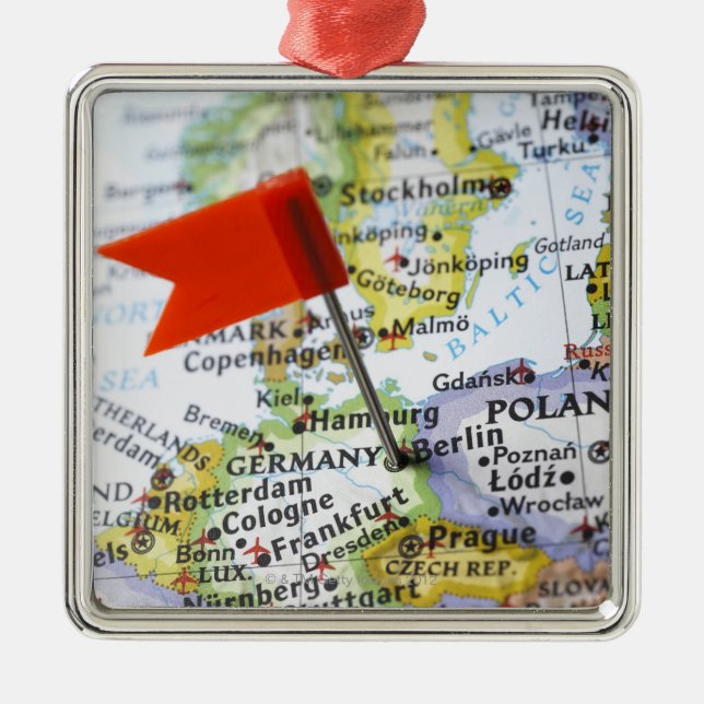 Map pin placed in Berlin, Germany on map, Metal Ornament (Front)
