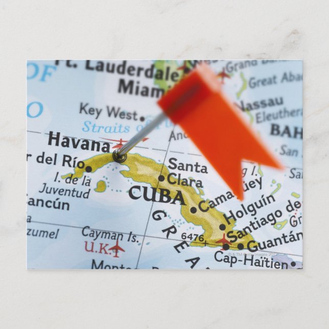 Map pin placed in Havana, Cuba on map, close-up Postcard (Front)
