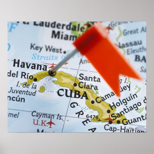 Map pin placed in Havana, Cuba on map, close-up Poster (Front)