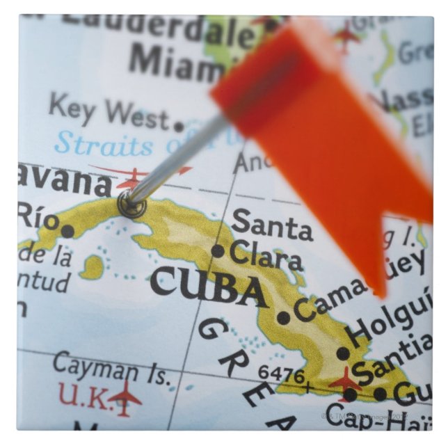 Map pin placed in Havana, Cuba on map, close-up Tile (Front)