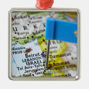 Map pin placed in Jerusalem, Israel on map, Metal Ornament
