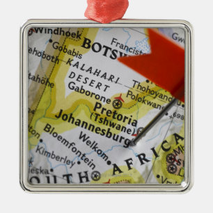 Map pin placed in Johannesburg, South Africa on Metal Ornament